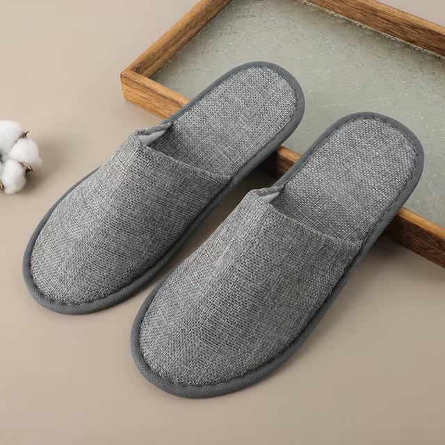 Grey Linen Slippers