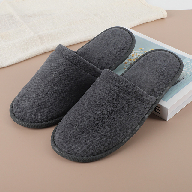 Dark Gray Cotton Velvet Slippers