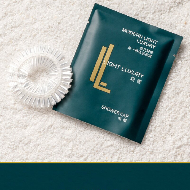 Hotel Disposable Shower Cap Luxury Series 1.5 Mil Thick Strip Style