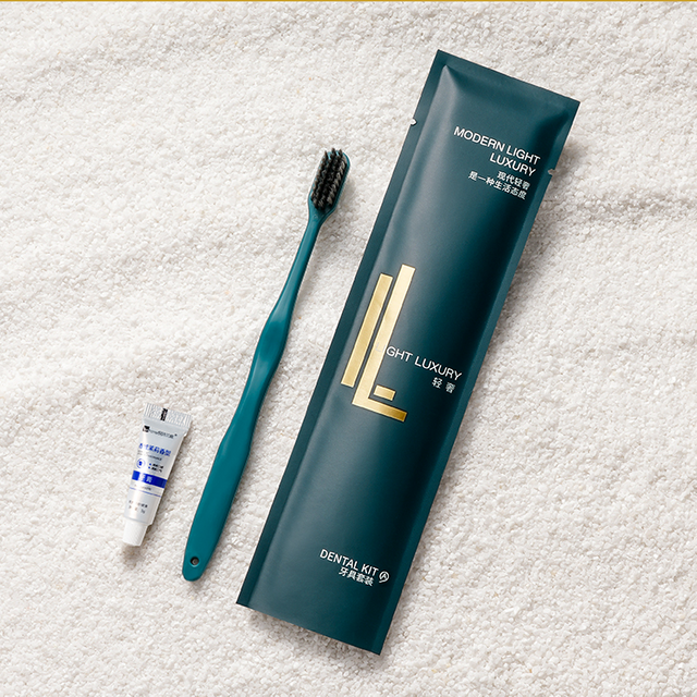 Hotel Disposable Luxury Toothbrush Set 7.5g Peacock Green Brush Plus 3g Paste