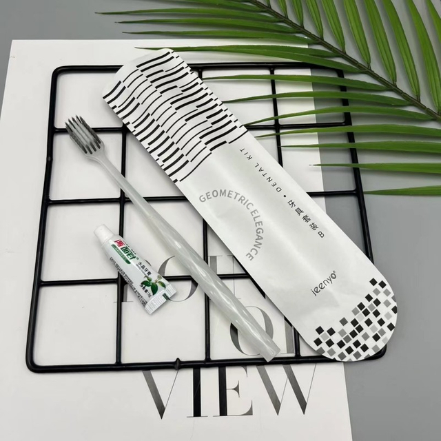 Hotel Dental Kit Toothbrush with 3g Toothpaste in Geometric Arc Bag