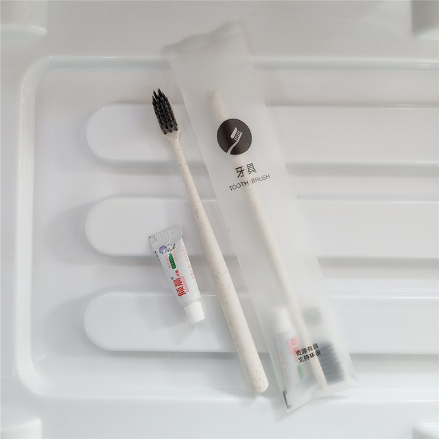 Disposable Toothbrush Set in Soft Film Packaging 9g Straw Toothbrush + 3g Toothpaste
