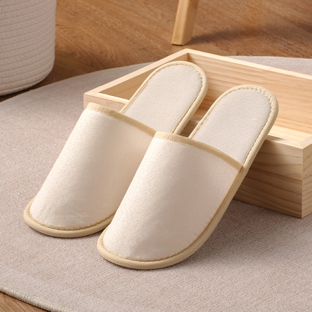 Yellow Linen Disposable Slippers with 5mm Wavy Pattern Sole