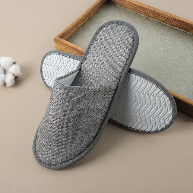 Grey Linen Slippers